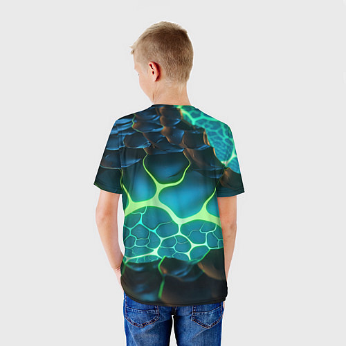 Детская футболка Разлом синих и зеленых неоновых плит / 3D-принт – фото 4