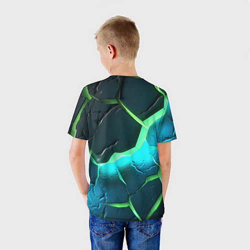 Детская футболка Зеленое неоновое свечение из зеленых плит / 3D-принт – фото 4