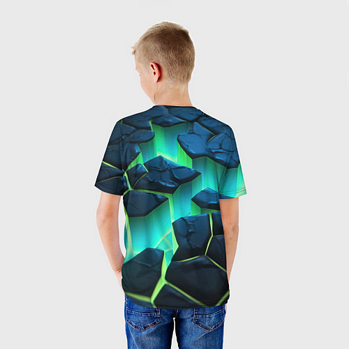 Детская футболка Разлом объемных зеленых плит / 3D-принт – фото 4