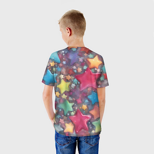 Детская футболка Разноцветные новогодние звёзды / 3D-принт – фото 4