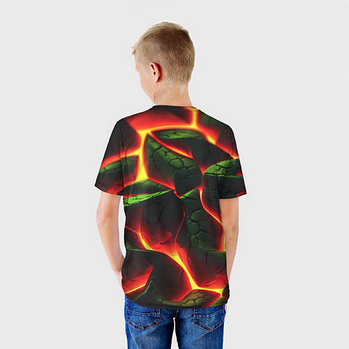 Детская футболка Зеленые плиты и лава / 3D-принт – фото 4