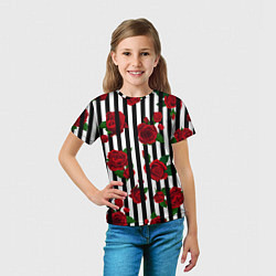 Футболка детская Полосы и красные розы, цвет: 3D-принт — фото 2