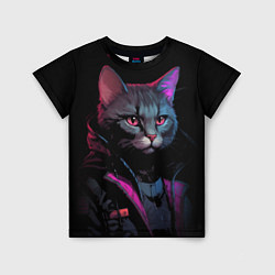 Детская футболка Кот в стиле киберпанк