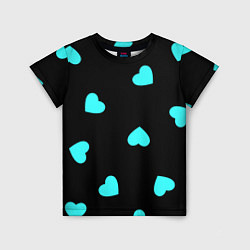 Детская футболка С голубыми сердечками на черном