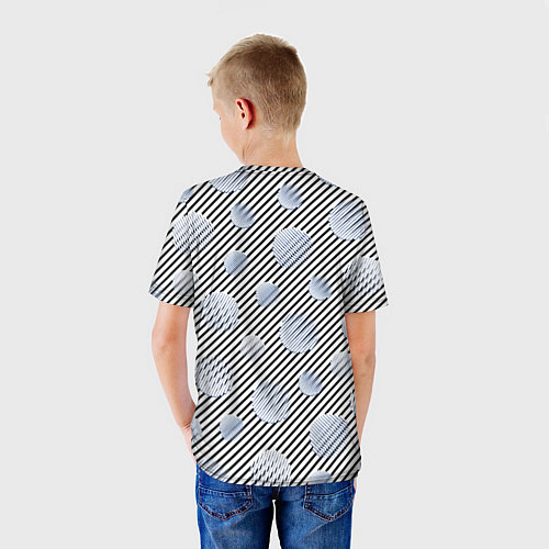 Детская футболка Серебристые круги на полосатом фоне / 3D-принт – фото 4