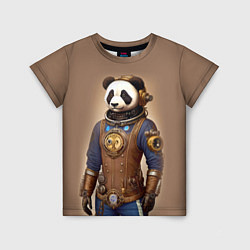 Детская футболка Крутой панда в стиле стимпанк - нейросеть