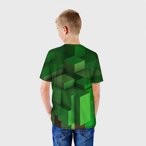 Детская футболка Зелёный блоковый паттерн / 3D-принт – фото 4