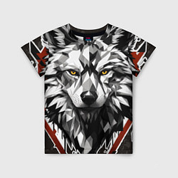 Детская футболка Черный волк - полигональная голова зверя