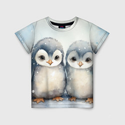 Детская футболка Милые пингвины акварель