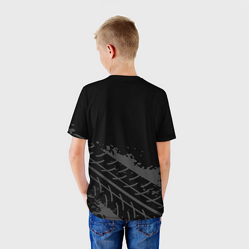 Детская футболка Volvo speed на темном фоне со следами шин: символ / 3D-принт – фото 4