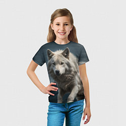 Футболка детская Белый волк вожак стаи, цвет: 3D-принт — фото 2