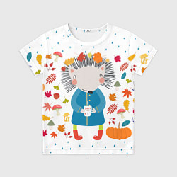 Детская футболка Милый ежик в осенних листьях