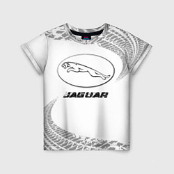 Детская футболка Jaguar speed на светлом фоне со следами шин