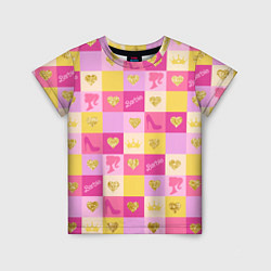 Детская футболка Барби: желтые и розовые квадраты паттерн