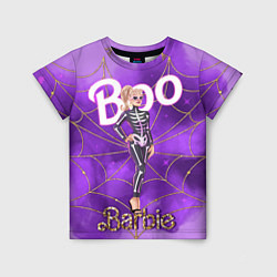 Детская футболка Барби в костюме скелета: паутина и фиолетовый дым