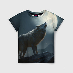 Детская футболка Волк воющий на Луну