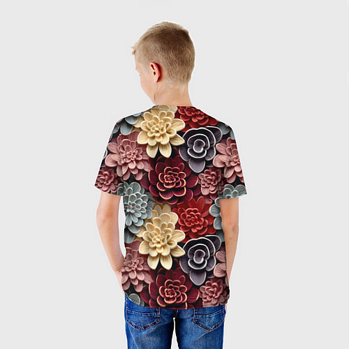 Детская футболка Объёмные цветы суккулента / 3D-принт – фото 4