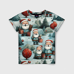 Детская футболка Рождественский узор с Санта Клаусами