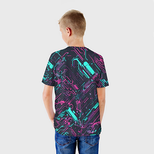 Детская футболка Киберпанк линии синие и розовые / 3D-принт – фото 4