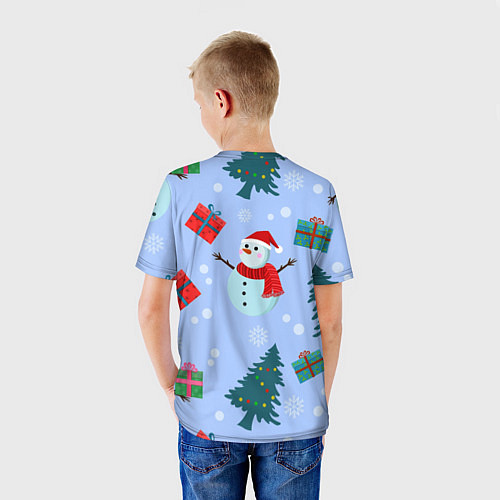 Детская футболка Снеговики с новогодними подарками паттерн / 3D-принт – фото 4