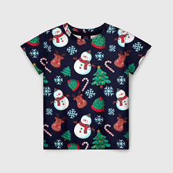 Детская футболка Снеговички с рождественскими оленями и елками