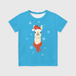 Детская футболка Милая лама в красной шляпе и шарфе