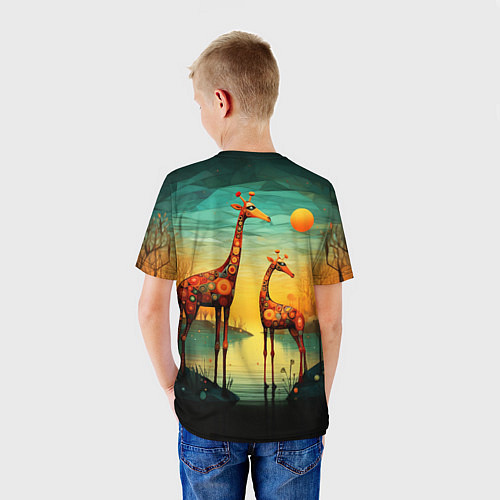 Детская футболка Жирафы в стиле фолк-арт / 3D-принт – фото 4