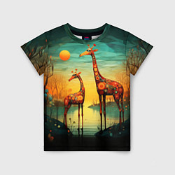 Детская футболка Жирафы в стиле фолк-арт