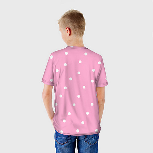 Детская футболка Барби - белый горошек на розовом / 3D-принт – фото 4