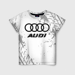 Детская футболка Audi speed на светлом фоне со следами шин