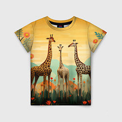 Детская футболка Три жирафа в стиле фолк-арт