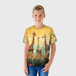 Футболка детская Три жирафа в стиле фолк-арт, цвет: 3D-принт — фото 2