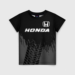 Детская футболка Honda speed на темном фоне со следами шин посереди