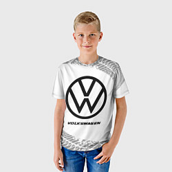Футболка детская Volkswagen speed на светлом фоне со следами шин, цвет: 3D-принт — фото 2