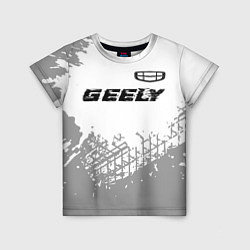 Футболка детская Geely speed на светлом фоне со следами шин посеред, цвет: 3D-принт