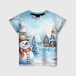 Детская футболка Новогодний городок и снеговики