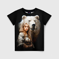Детская футболка Славянка с большим белым медведем