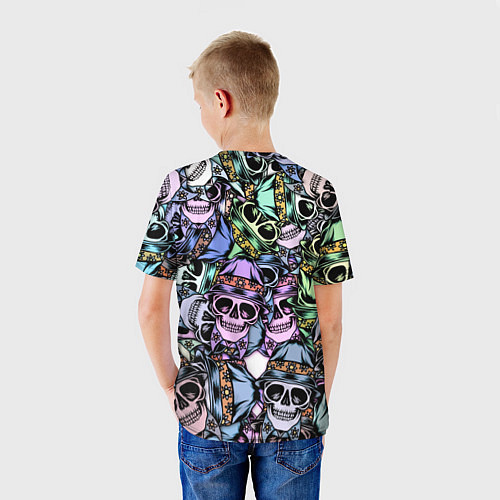Детская футболка Разноцветные черепа в кепке паттерн / 3D-принт – фото 4