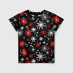 Детская футболка Белые и красные снежинки на черном фоне - нейросет