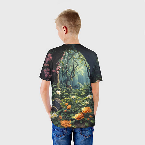 Детская футболка Лисица в лесу в цветах / 3D-принт – фото 4