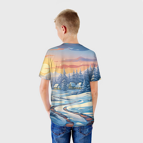Детская футболка Новогодний пейзаж зимний / 3D-принт – фото 4