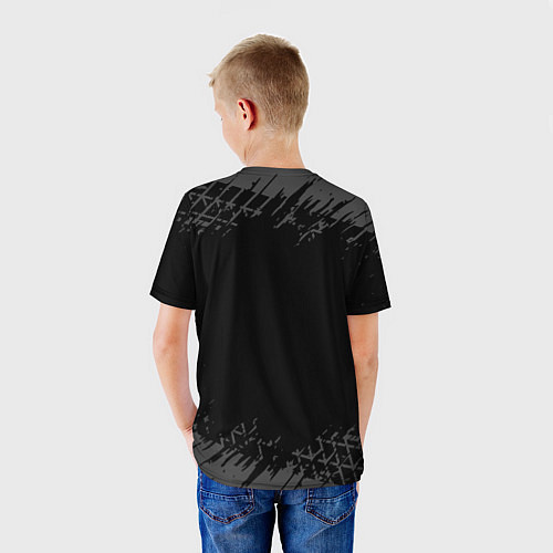 Детская футболка Chrysler speed на темном фоне со следами шин / 3D-принт – фото 4