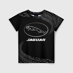Детская футболка Jaguar speed на темном фоне со следами шин