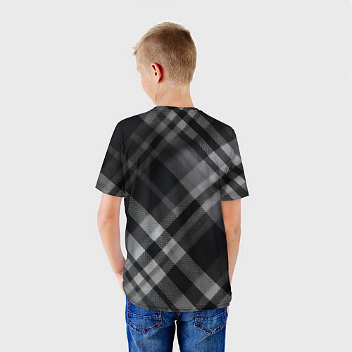 Детская футболка Черно-белая диагональная клетка в шотландском стил / 3D-принт – фото 4