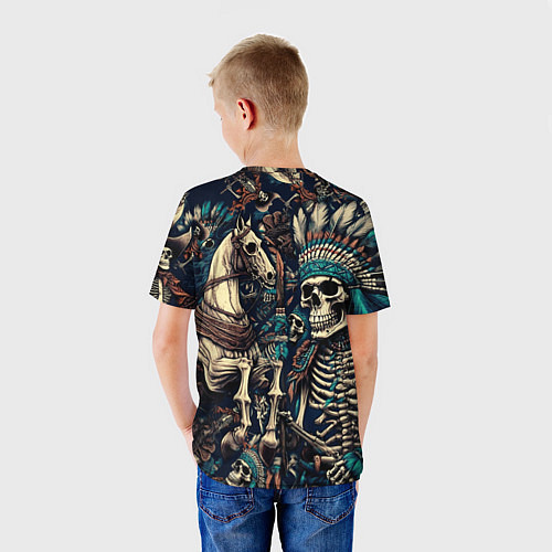 Детская футболка Татуировка скелета индейца и ковбоя в техасе / 3D-принт – фото 4
