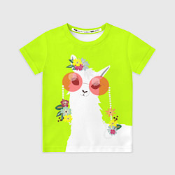 Детская футболка Лама - альпака в розовых очках