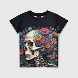 Детская футболка Скелет среди цветов