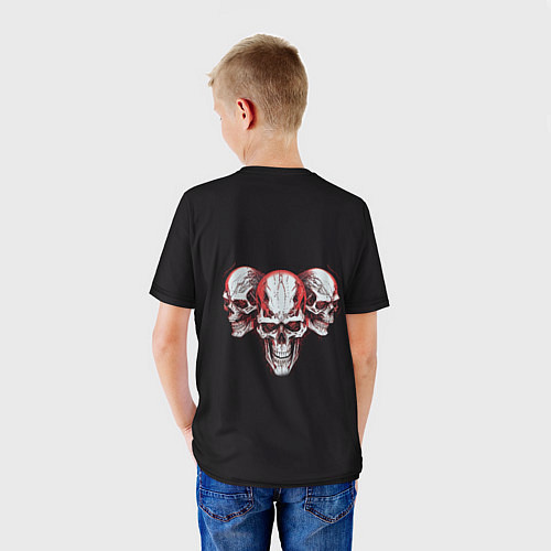 Детская футболка Три красные черепа / 3D-принт – фото 4
