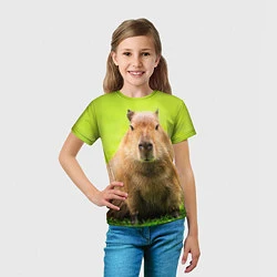 Футболка детская Capybara on green grass, цвет: 3D-принт — фото 2