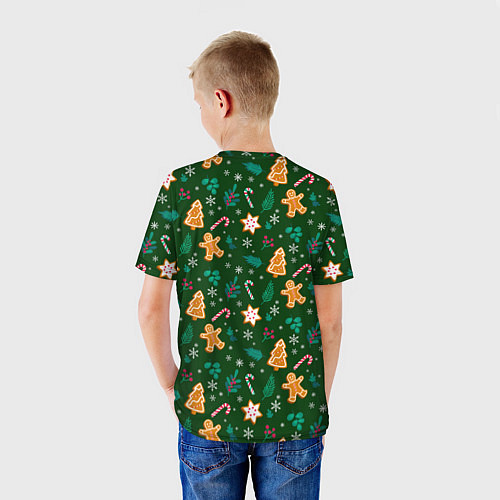 Детская футболка New year pattern with green background / 3D-принт – фото 4